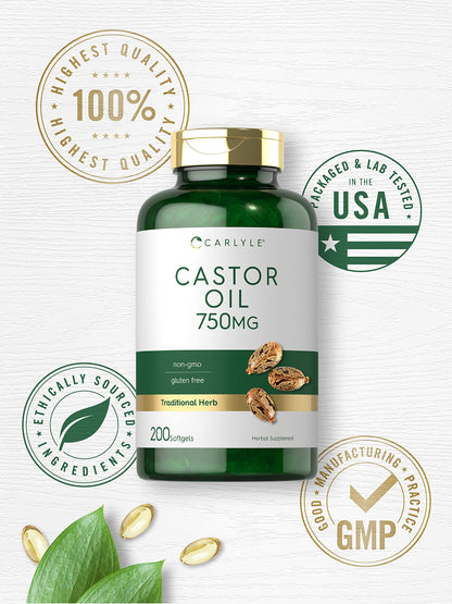 Carlyle Castor Oil 750mg | 200 Softgels | Gluten Free & Non-GMO | Traditional Herb