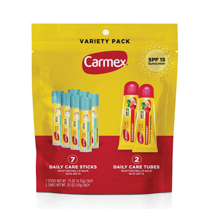 Carmex Daily Care Moisturizing Lip Balm Pack SPF 15 – Strawberry & Cupcake Batter (9 Count) | Cruelty-Free Lip Care