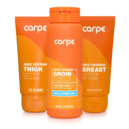 Carpe Women's Sweat Bundle: 3-in-1 Absorbent Lotion, Thigh Powder & Groin Powder