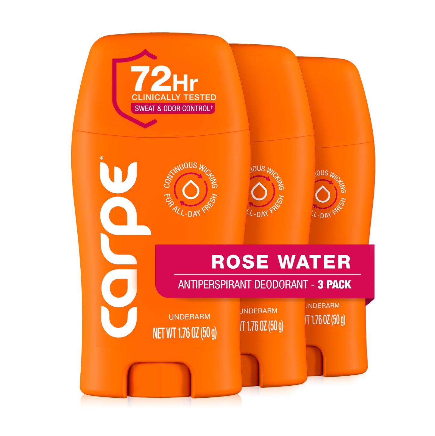 Carpe Rose Water Underarm Antiperspirant for Women – 72-Hour Sweat & Odor Protection (3 Pack)