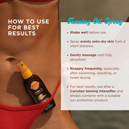 Carroten Intensive Tanning Oil Spray | Tan Accelerator with Vitamin E, Carrot & Coconut Oils | Water-Resistant, Silky Hydration | 2 x 2.3 oz