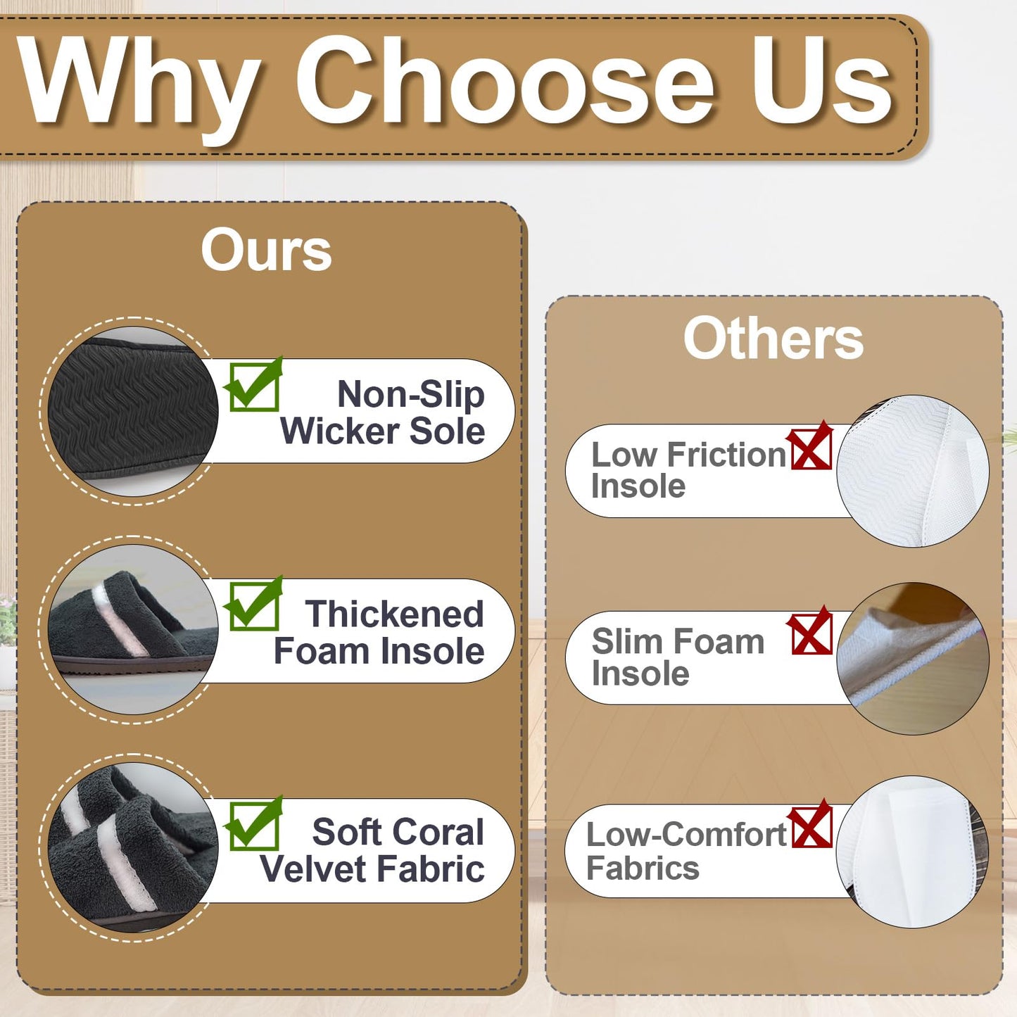 CarryEpic Disposable Slippers – 3 Pairs, Non-Slip Indoor Slippers for Guests (Beige, Brown, Dark Gray)