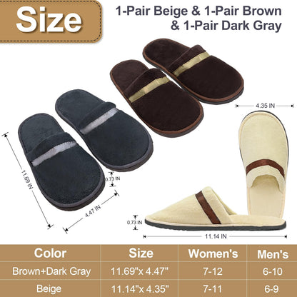 CarryEpic Disposable Slippers – 3 Pairs, Non-Slip Indoor Slippers for Guests (Beige, Brown, Dark Gray)