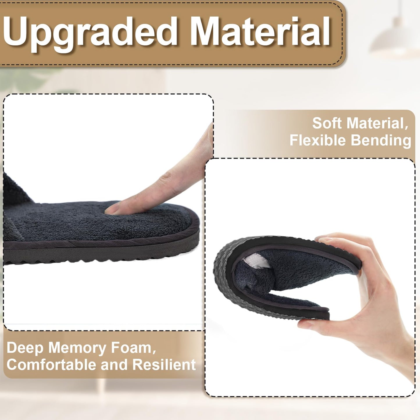 CarryEpic Disposable Slippers – 3 Pairs, Non-Slip Indoor Slippers for Guests (Beige, Brown, Dark Gray)