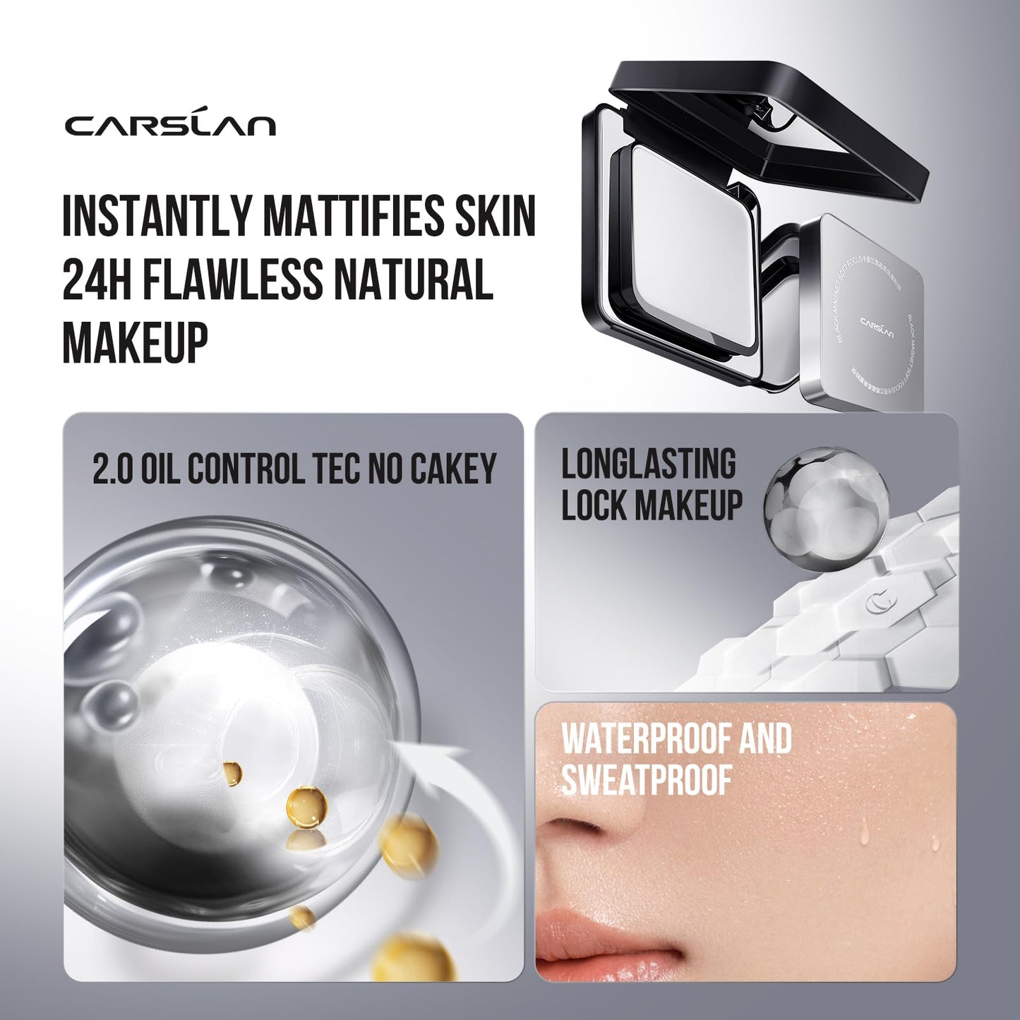 CARSLAN 2.0 Black Magnet Powder - Translucent Setting Powder for Oily Skin, 24H Oil Control, Waterproof & Talc-Free