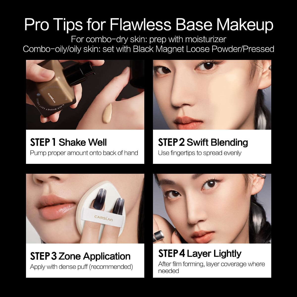 CARSLAN Black Magnet Foundation P02 Light Skin – 24H Matte, Waterproof