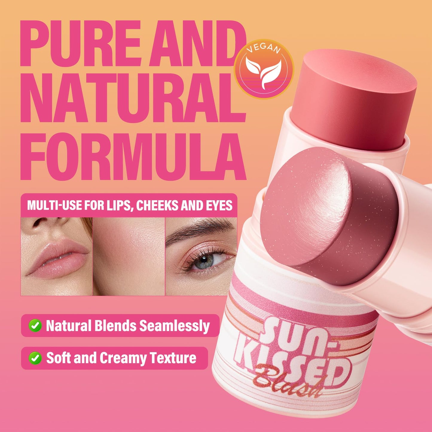 CARSLAN Sun Kissed Blush & Bronzer Stick – Matte Cream, Shade 02 Afternoon, 0.21 oz, Vegan