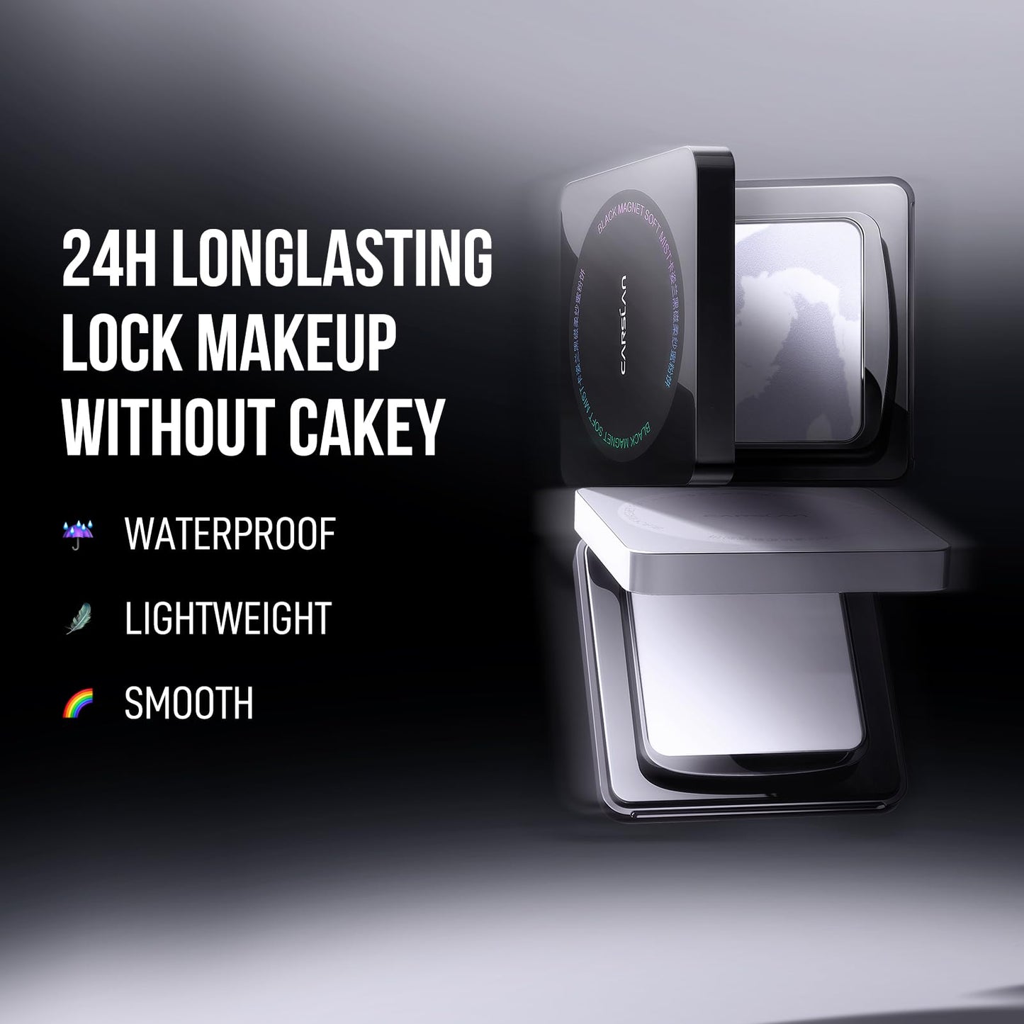 CARSLAN Waterproof Face Pressed Powder Compact | 24H Oil Control, Translucent Matte 03 Light Purple