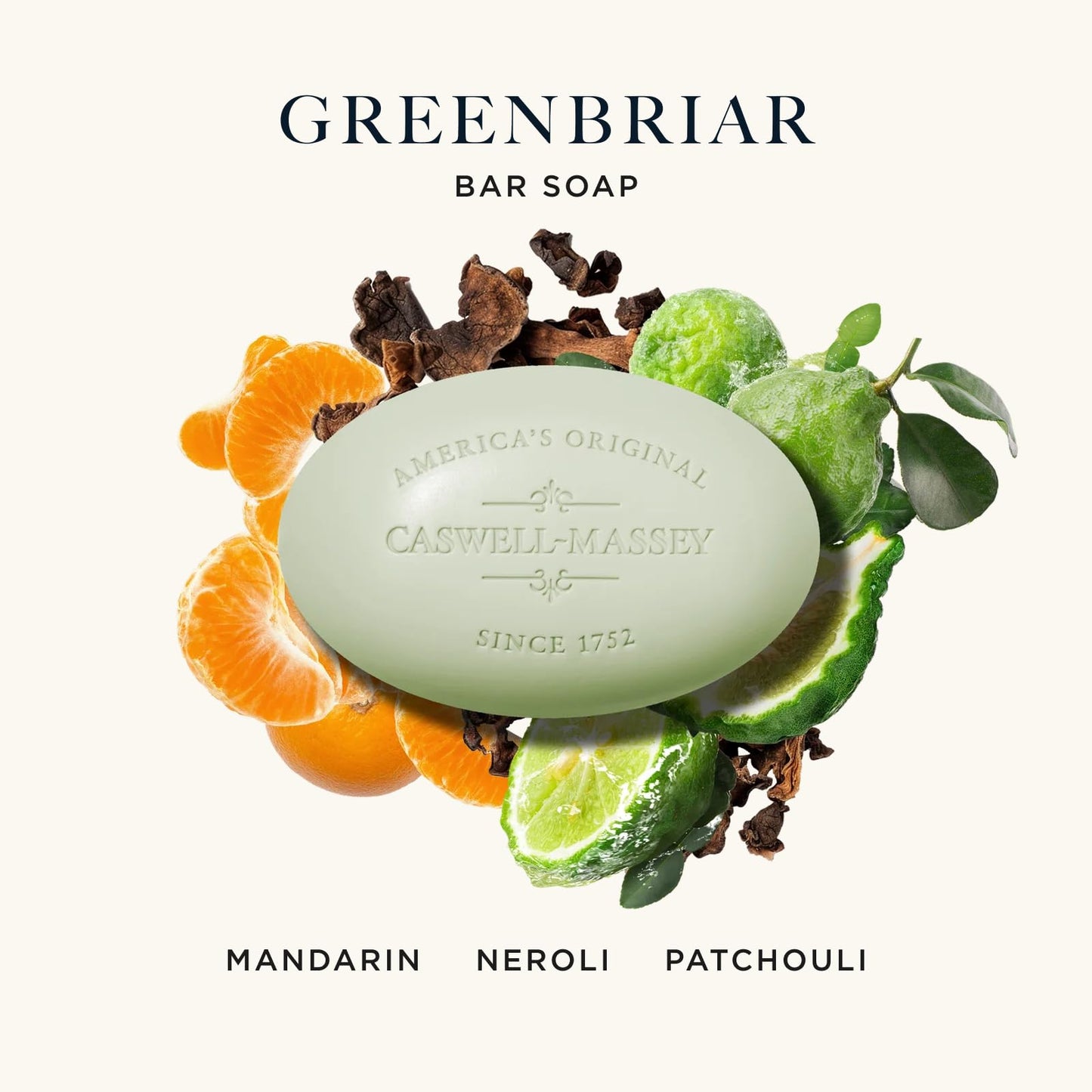 Caswell-Massey Greenbriar Natural Bar Soap for Men | Triple-Milled, Plant-Based Moisturizing Bar | Made in USA