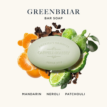 Caswell-Massey Greenbriar Natural Bar Soap for Men | Triple-Milled, Plant-Based Moisturizing Bar | Made in USA