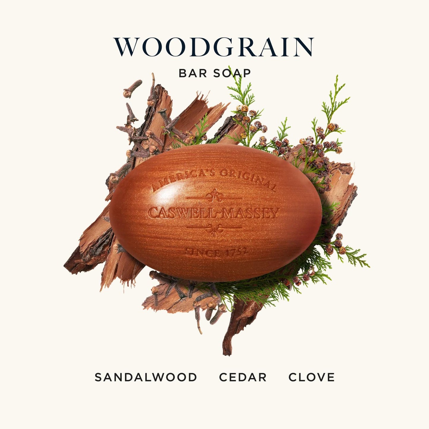 Caswell-Massey Woodgrain Sandalwood Natural Bar Soap – Moisturizing, Triple-Milled, USA Made 5.8 oz