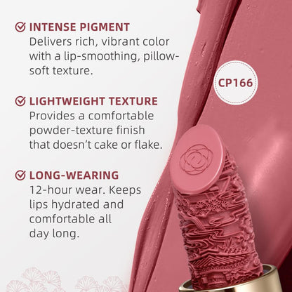 Catkin Semi-Matte Lipstick – Hydrating High-Impact Color (Shade 166) with Vitamin E & Avocado Oil