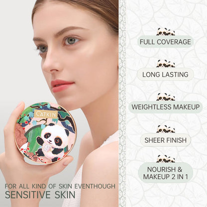 CATKIN Panda Land Full Coverage Cushion Foundation – Hydrating, Breathable, Poreless Finish (C01 Fair)