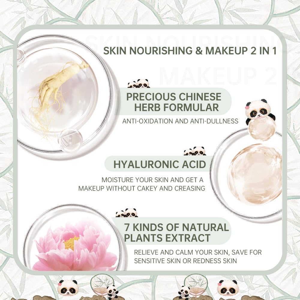 CATKIN Panda Land Full Coverage Cushion Foundation | Hydrating Poreless Finish for Sensitive Skin (W11 Light)
