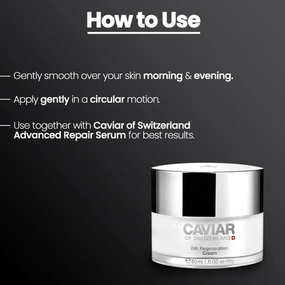 Caviar Face Moisturizer Regenerate Cream – Anti-Aging with Hyaluronic Acid & Resveratrol | 1.6 oz | Caviar of Switzerland