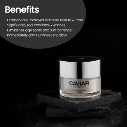 Caviar Face Moisturizer Regenerate Cream – Anti-Aging with Hyaluronic Acid & Resveratrol | 1.6 oz | Caviar of Switzerland