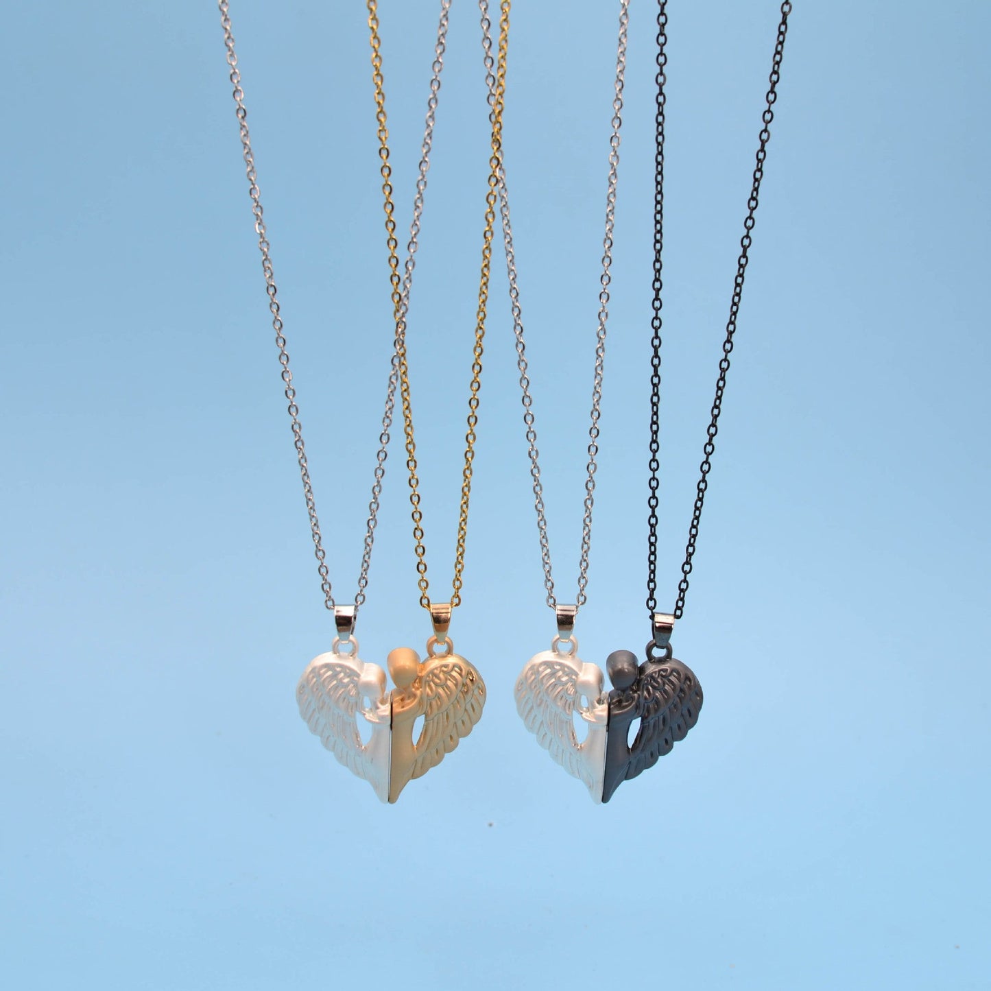 Couple Magnet Angel Hug Necklace Set