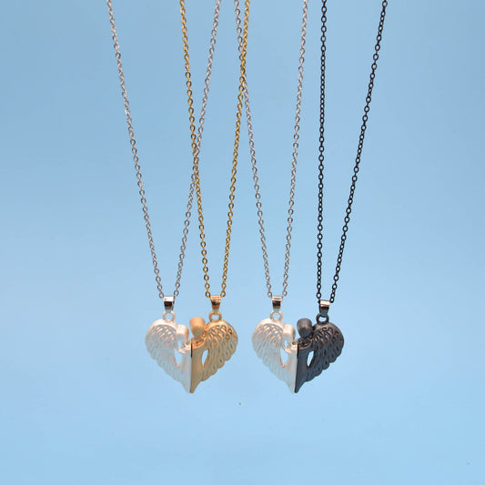 Couple Magnet Angel Hug Necklace Set