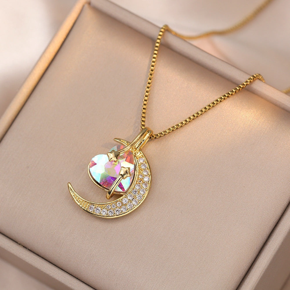 Titanium Steel Star & Moon Pendant Necklace