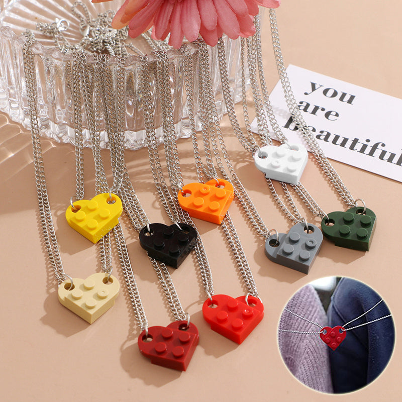 Brick Gift Heart Necklace, 2pcs Set
