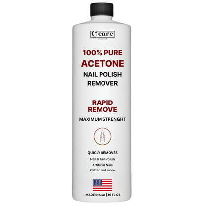 C CARE 100% Pure Acetone Nail Polish Remover | Gel, Acrylic & Glitter Removal | 16 fl oz