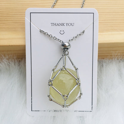 Handmade Natural Crystal Mesh Bamboo Necklace