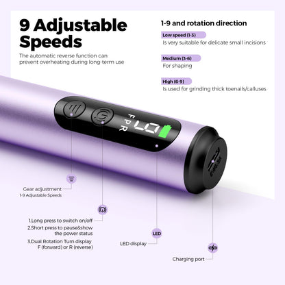 Ccigedy Electric Nail Drill Kit – 6-in-1 Cordless Nail Drill for Home Salon (Purple)