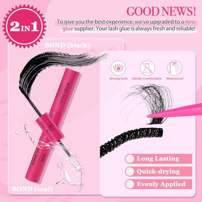 CCODDY Lash Clusters Kit — 600 Pcs Wispy Lashes 10D-60D, D Curl, Bond & Seal for DIY Home Lashes