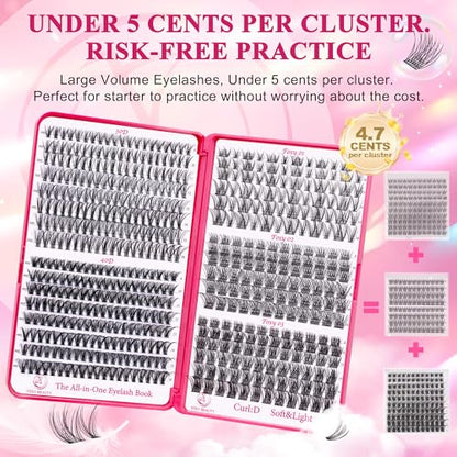 CCODDY Lash Clusters Kit – 536Pcs, D-Curl 8-16mm, DIY Natural Look