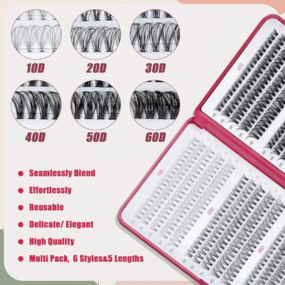 CCODDY Lash Clusters Kit — 600 Pcs Wispy Lashes 10D-60D, D Curl, Bond & Seal for DIY Home Lashes