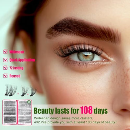 CCODDY Lash Clusters Kit 432 Pcs – D Curl Biodegradable Lashes for DIY Home Extensions