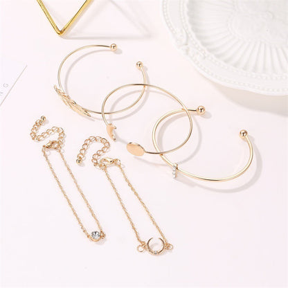 Five-Piece Punk Moon Leaf Crystal Protein Bracelet Set