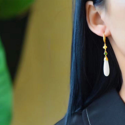Super Fairy Sweet Vintage Water Drop Hetian Jade Earrings