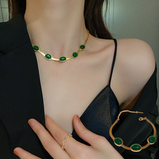 Green Stone Crystal Jewellery Set