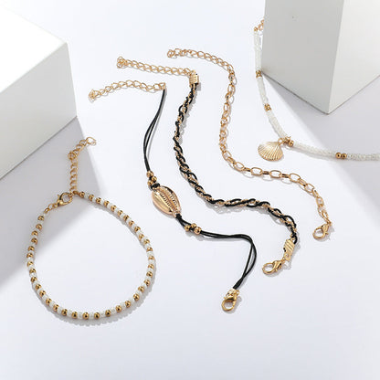 Shell Braided Multi-Layer Anklet Set – 5-Piece