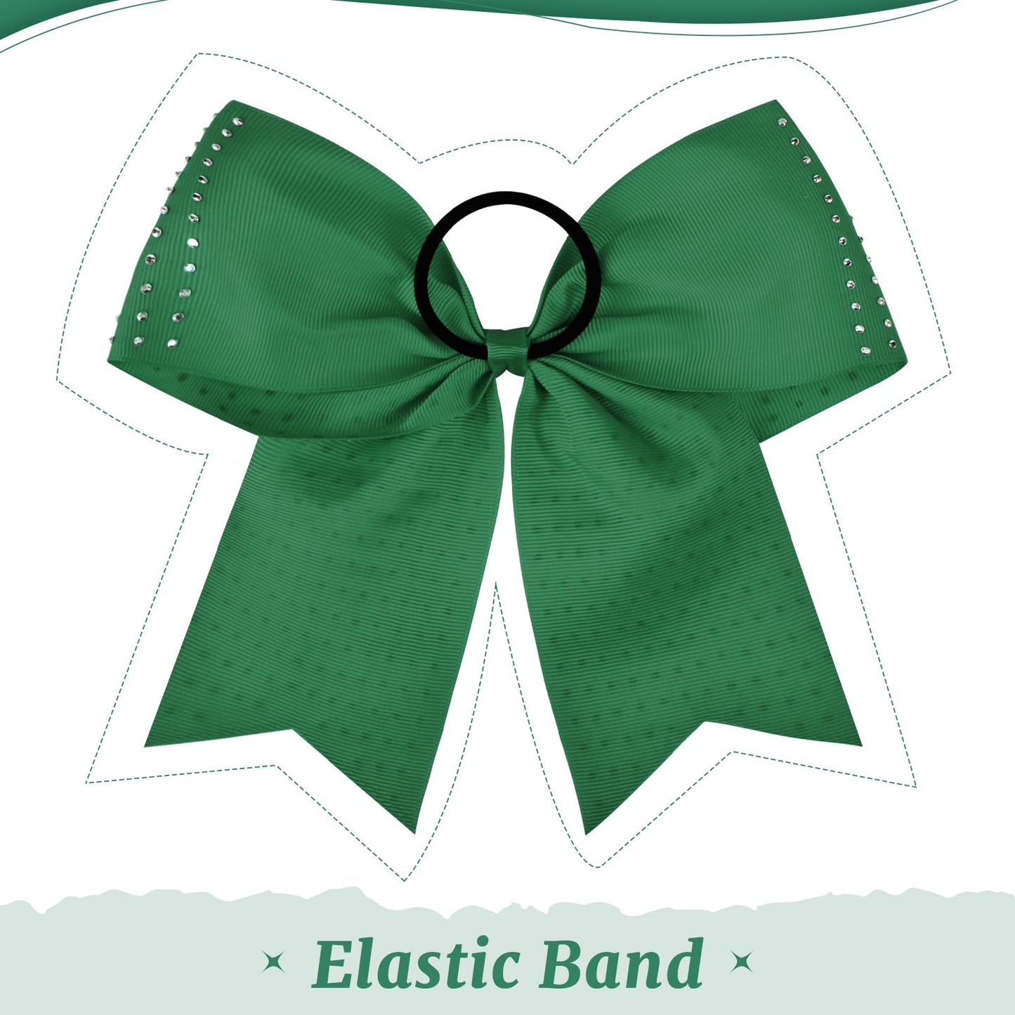 CEELGON 12-Pack Forest Green Glitter Cheer Bows – Large 8-Inch Rhinestone Hair Ties for Teens
