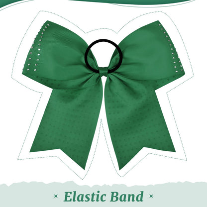 CEELGON 12-Pack Forest Green Glitter Cheer Bows – Large 8-Inch Rhinestone Hair Ties for Teens