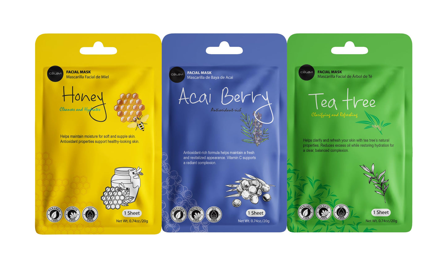 Celavi Essence Facial Sheet Mask Variety Set – 36 Sheets, 3 Packs | Authentic Korean Skincare