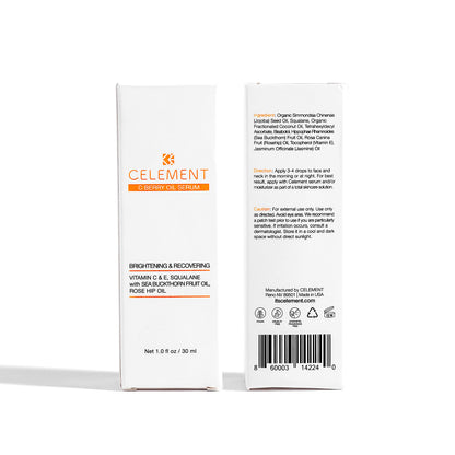 Celement C Berry Oil Serum with Vitamin C, Sea Buckthorn, Rosehip, Jojoba, Squalane – Brightening Serum for Even Tone, Nail & Cuticle Care – 1 fl oz