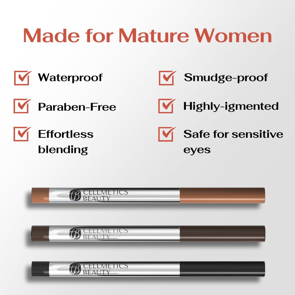 CELLMETICS Long-Wear Cream Eyeliner for Mature Women – Warm Brown (1) – Water-Resistant, Retractable, Smudge-Proof Pencil
