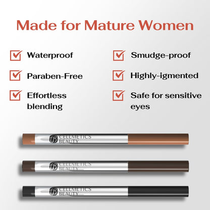 CELLMETICS Long-Wear Cream Eyeliner for Mature Women – Warm Brown (1) – Water-Resistant, Retractable, Smudge-Proof Pencil