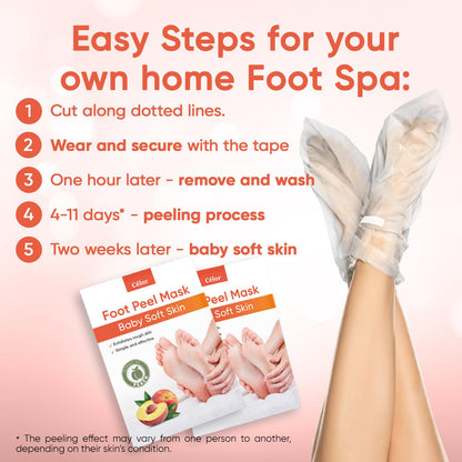 CÉLOR Foot Peel Mask – Baby Soft Feet, Aloe Vera & Lavender, 3 Pairs (Peach)