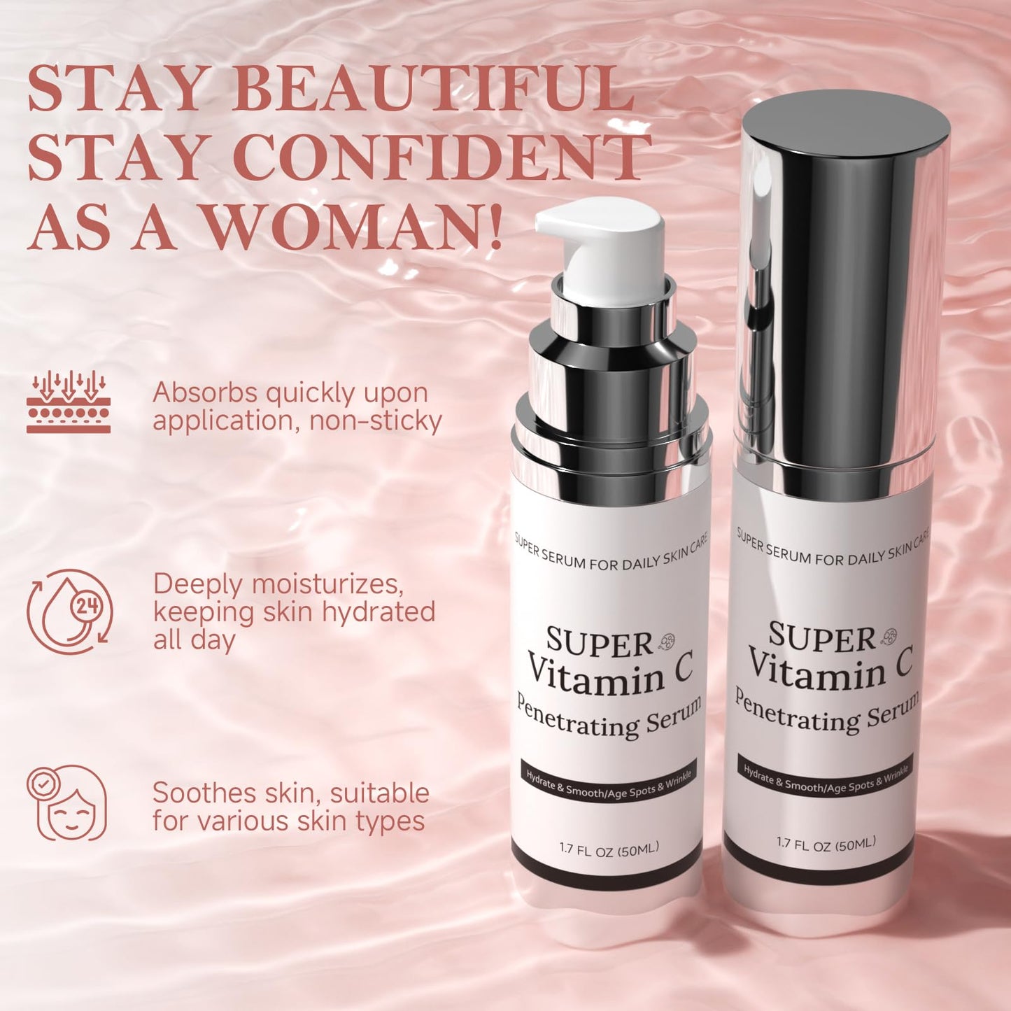 Cemsazorl Vitamin C Serum for Face – Hydrating 50ML for Women Over 70 with Hyaluronic Acid