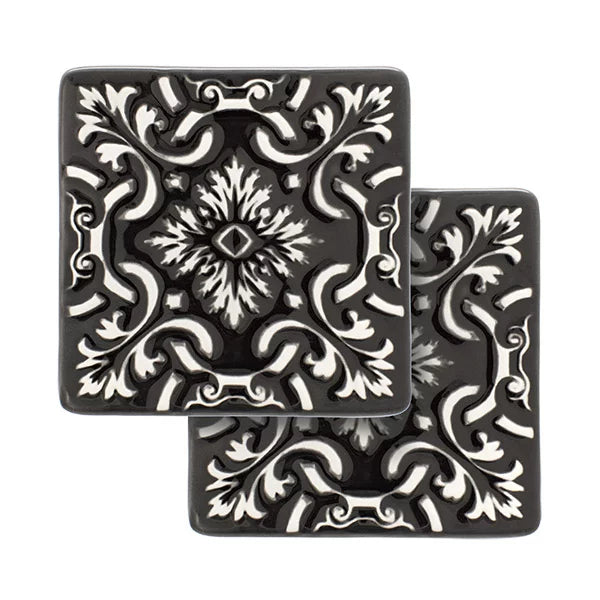 Set of 2 Ceramic Coasters Azulejo | Black