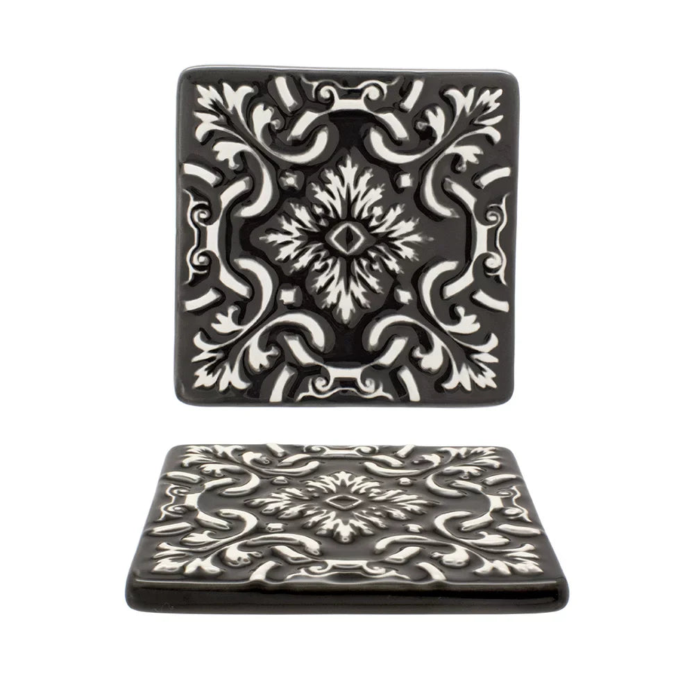 Set of 2 Ceramic Coasters Azulejo | Black
