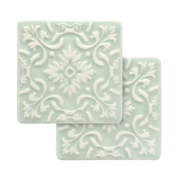 Set of 2 Ceramic Coasters Azulejo | Mint Green