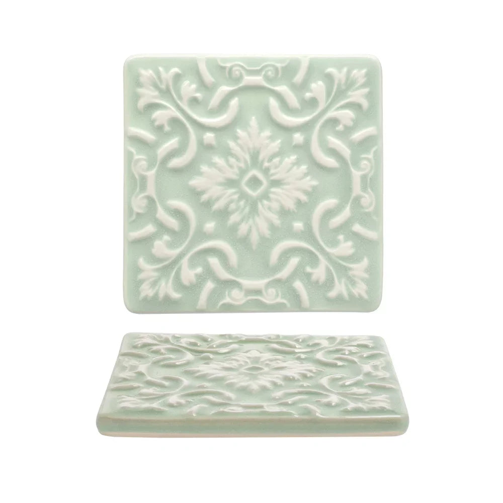 Set of 2 Ceramic Coasters Azulejo | Mint Green