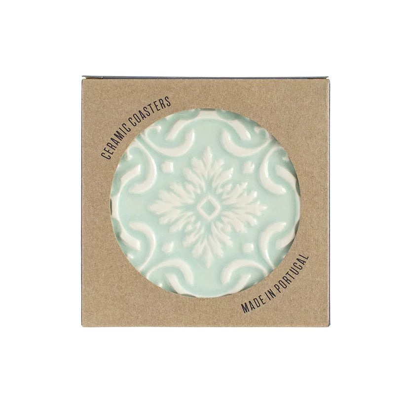 Set of 2 Ceramic Coasters Azulejo | Mint Green