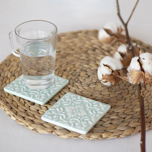 Set of 2 Ceramic Coasters Azulejo | Mint Green