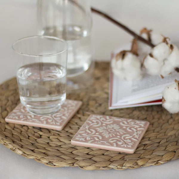 Set of 2 Ceramic Coasters Azulejo | Pink